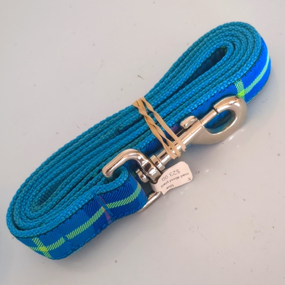 Dog Collar Leash, Blue Plaid Dog Leash Comfortable Durable Checked Dog. L
